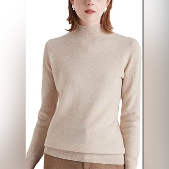 Antonio Melani 100% Cashmere Sweater Crewneck Puff Sleeve Taupe Beige Size L - Picture 1 of 7